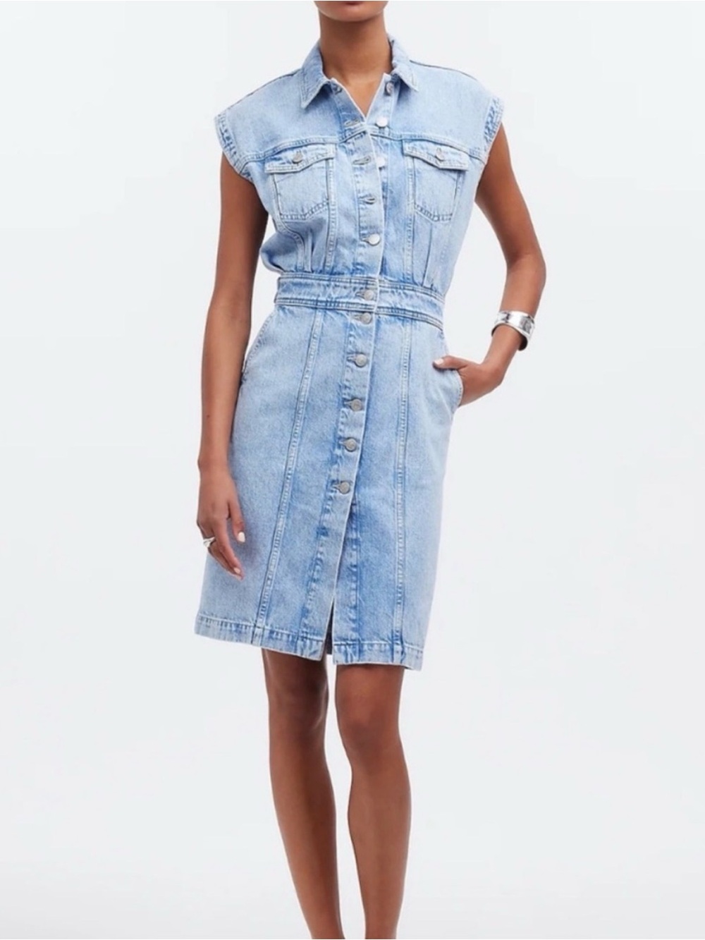 Madewell Light Wash Denim Button-Front Sleeveless Dress, NWOT
